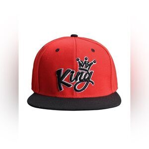 New Men’s King Crown Ring Of Fire Red Hat Black Letters Snapback Baseball NWT